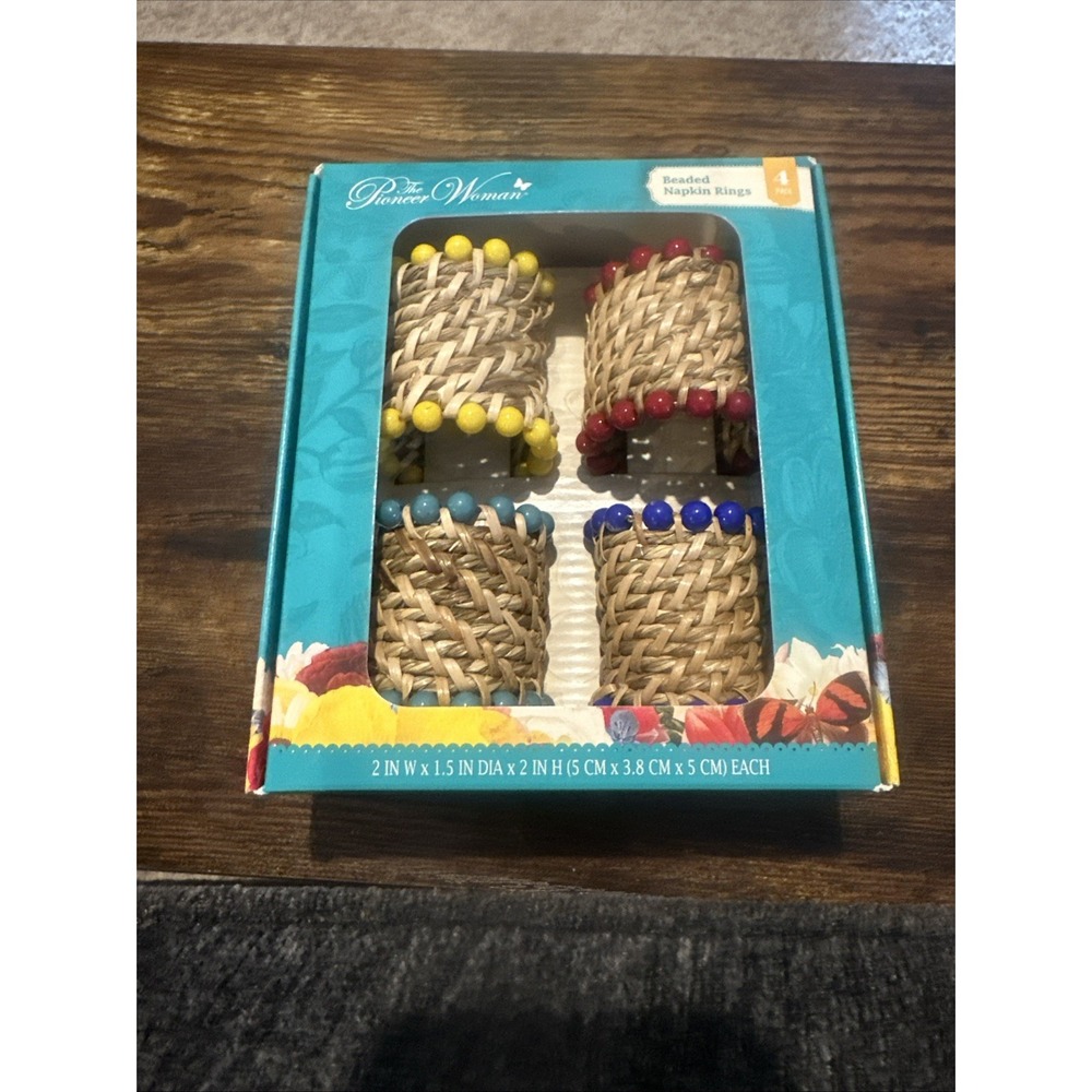 The Pioneer Woman‎ Rattan Napkin Rings, Natural, 2" x 2", Set of 4